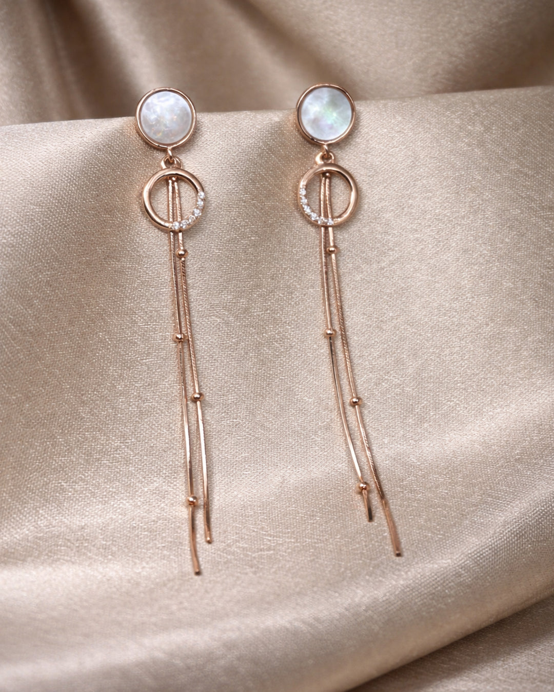 Hopper 925 Sterling Silver Rose Gold Mother of Pearl Long Tassel Drop Earrings