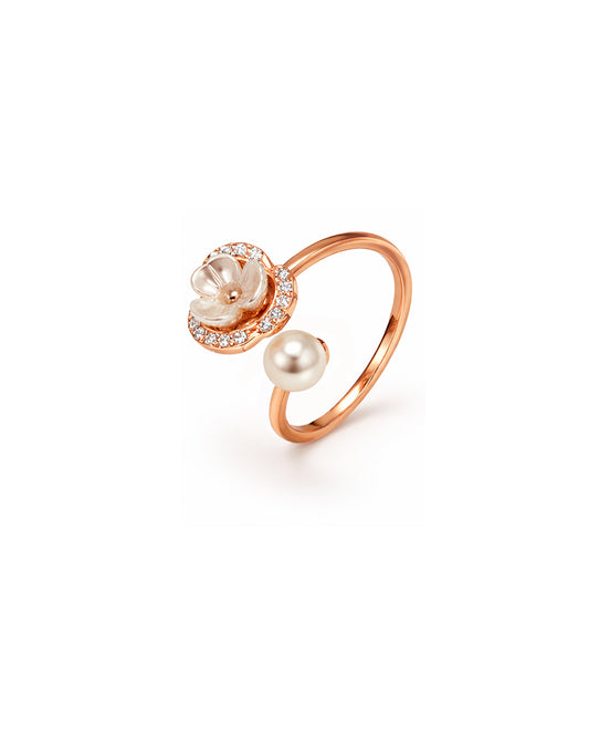 Pearly Paradise 925 Sterling Silver Adjustable Pearl Blossom Ring