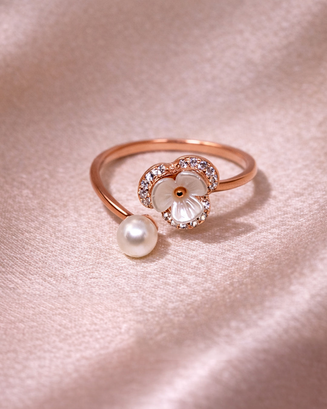 Pearly Paradise 925 Sterling Silver Adjustable Pearl Blossom Ring