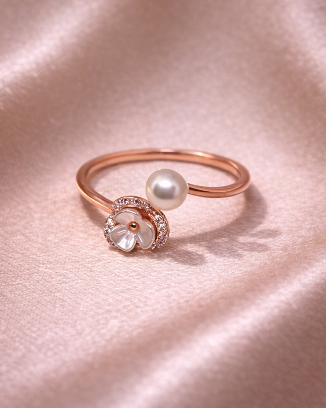 Pearly Paradise 925 Sterling Silver Adjustable Pearl Blossom Ring