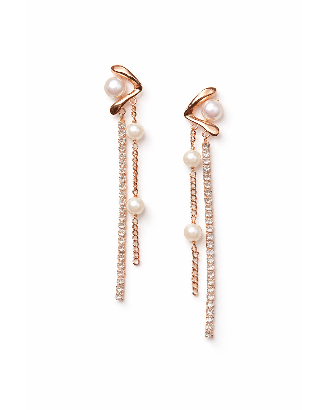 Aura Drops 925 Sterling Silver Rose Gold Pearl & Zircon Long Drop Earrings