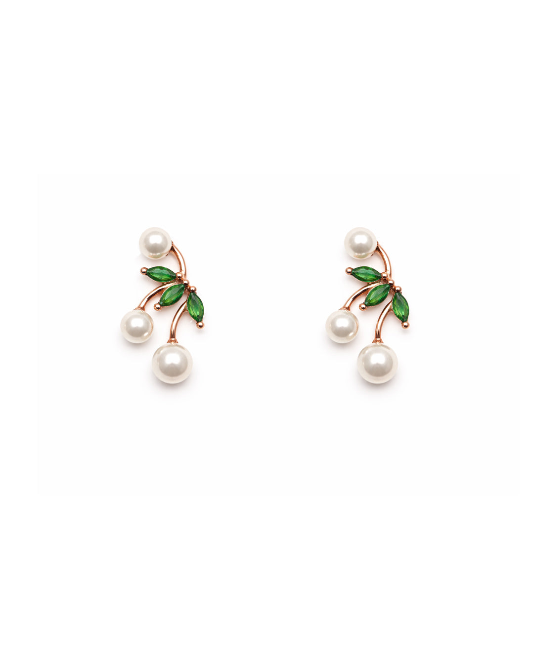 Ranch 925 Sterling Silver Rose Gold Pearl & Green Zircon Stud Earrings