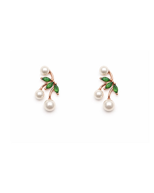 Ranch 925 Sterling Silver Rose Gold Pearl & Green Zircon Stud Earrings