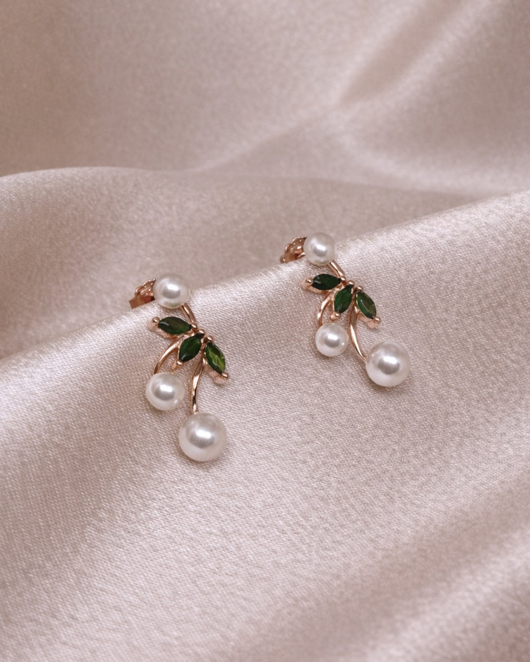 Ranch 925 Sterling Silver Rose Gold Pearl & Green Zircon Stud Earrings