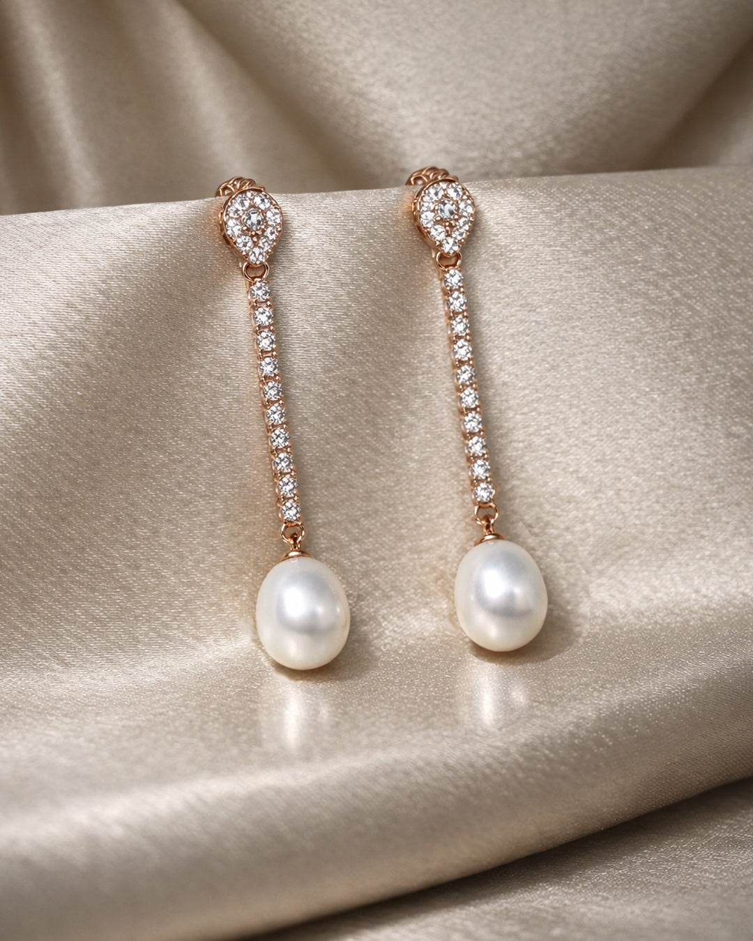 Softy 925 Sterling Silver Rose Gold Pearl Drop Earrings