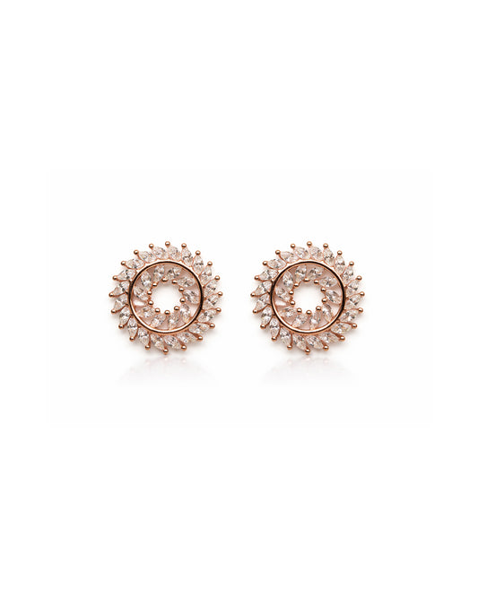Twirl On 925 Sterling Silver Rose Gold Zircon Floral Stud Earrings
