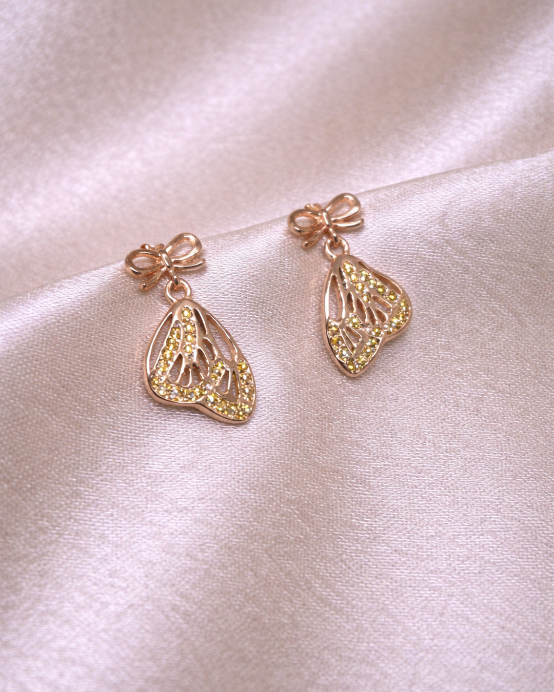 Jitters 925 Silver Rose Gold Bow Drop Earrings
